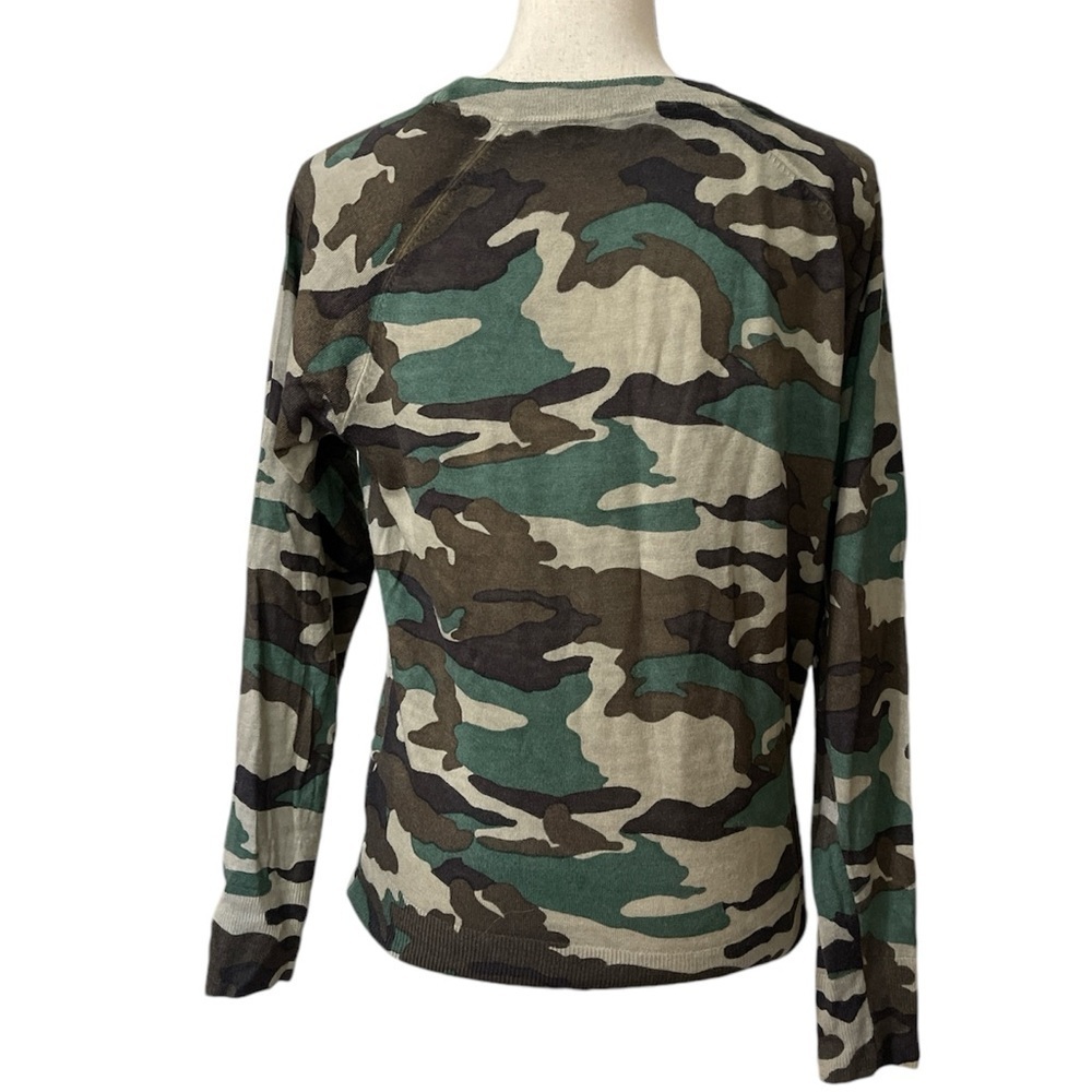 J. Crew Merino Wool Crew Neck Light Sweater in Green Brown Camo Sz. Medium - Picture 10 of 15